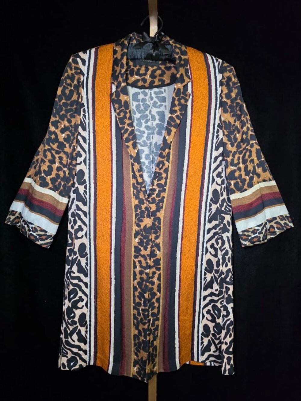 Kobi Halperin Animal Print Kimono Coat Stella Stripe Brown Open Pockets S